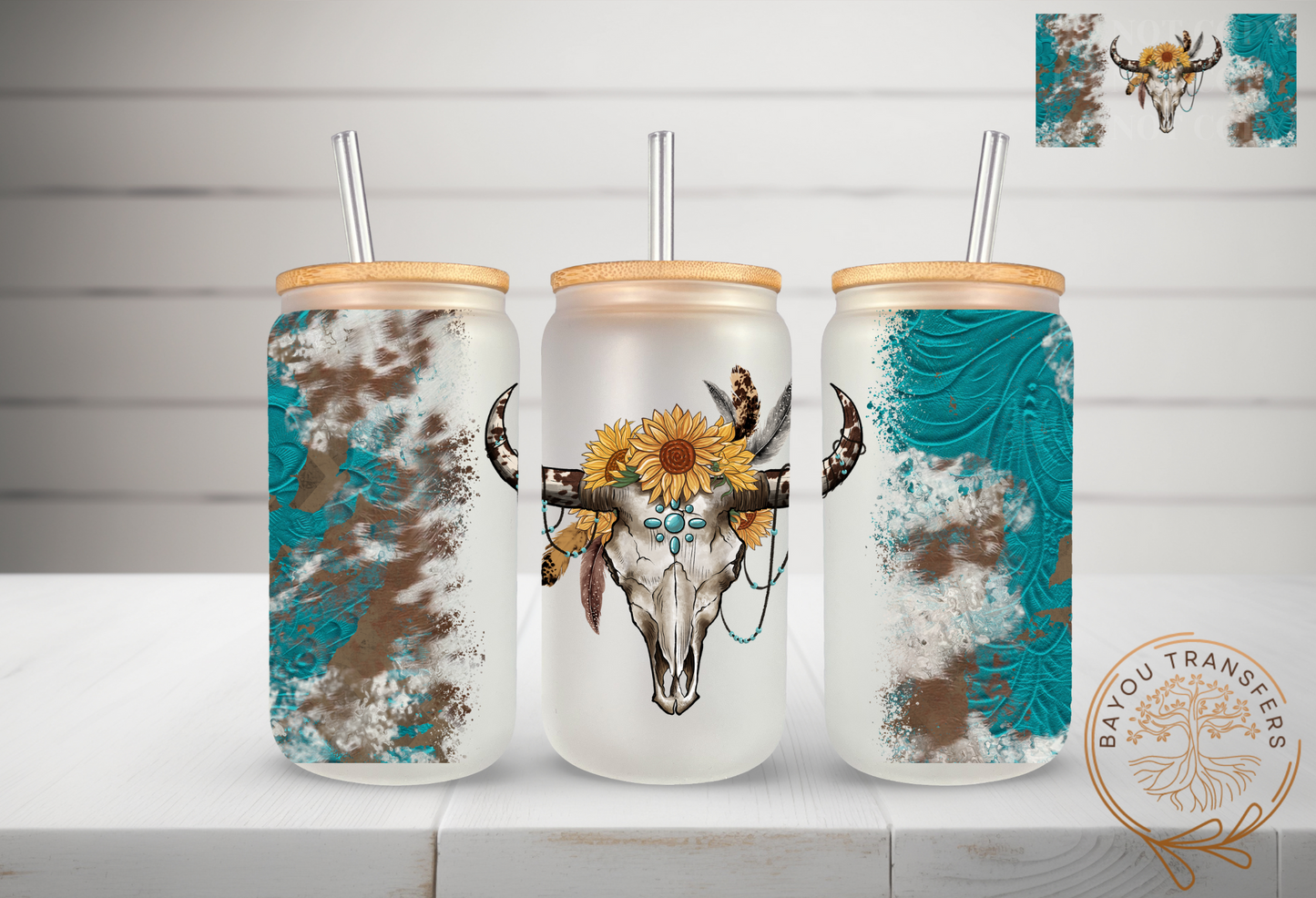 Turquoise Cowhide - 16OZ UV DTF Cup Wrap